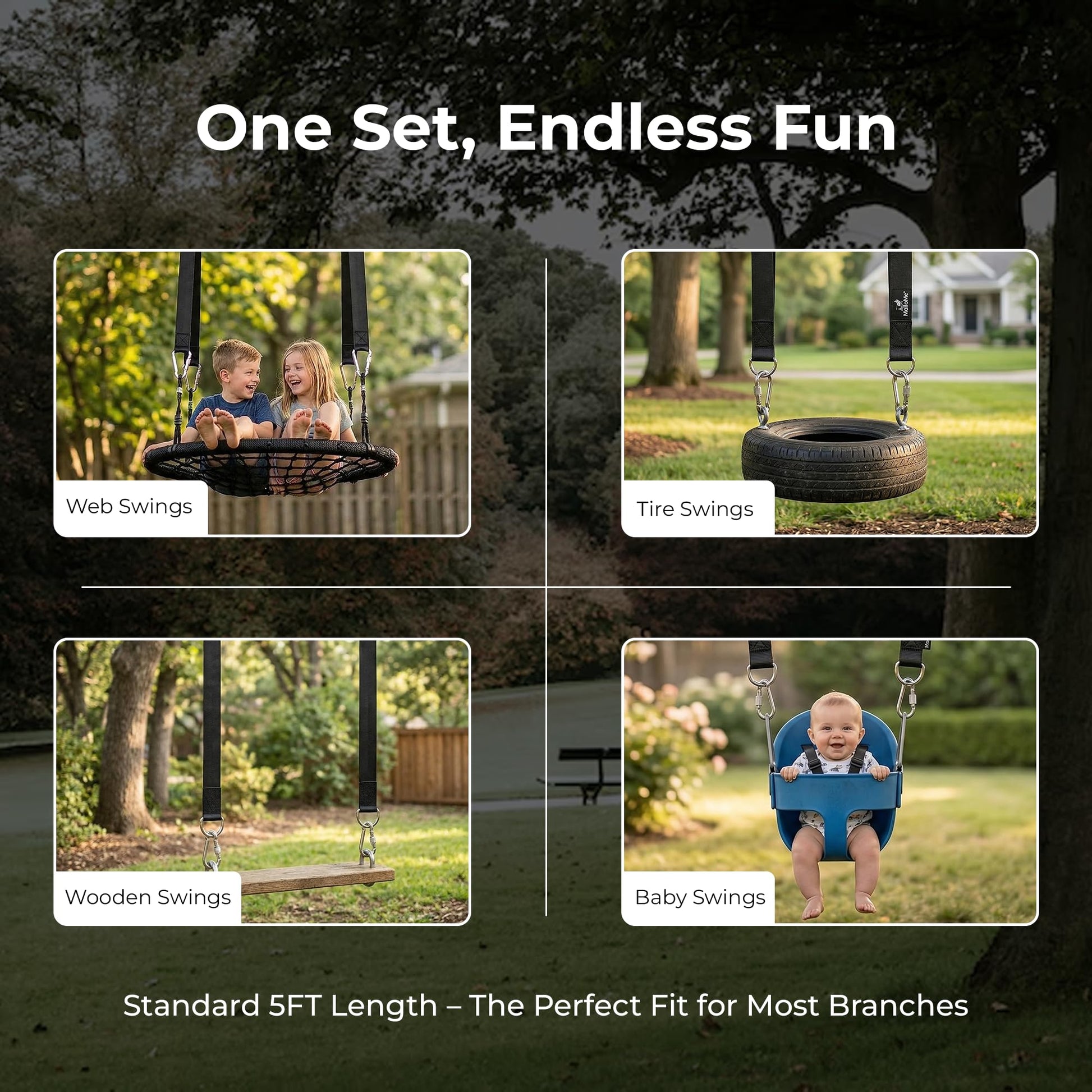MalloMe Tree Swing Straps & Hammock Straps for Trees – Multi-Purpose Hanging Kit, Heavy Duty