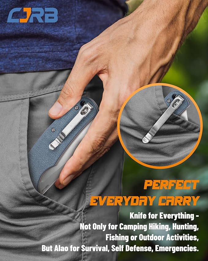 CJRB Crag Tactical Knife,Cleaver Pocket Folding Knife with Stonewash AR-RPM9 Steel Blade and G10 Handle for Men Outdoor, Survival, Camping and EDC (J1904R),Blue