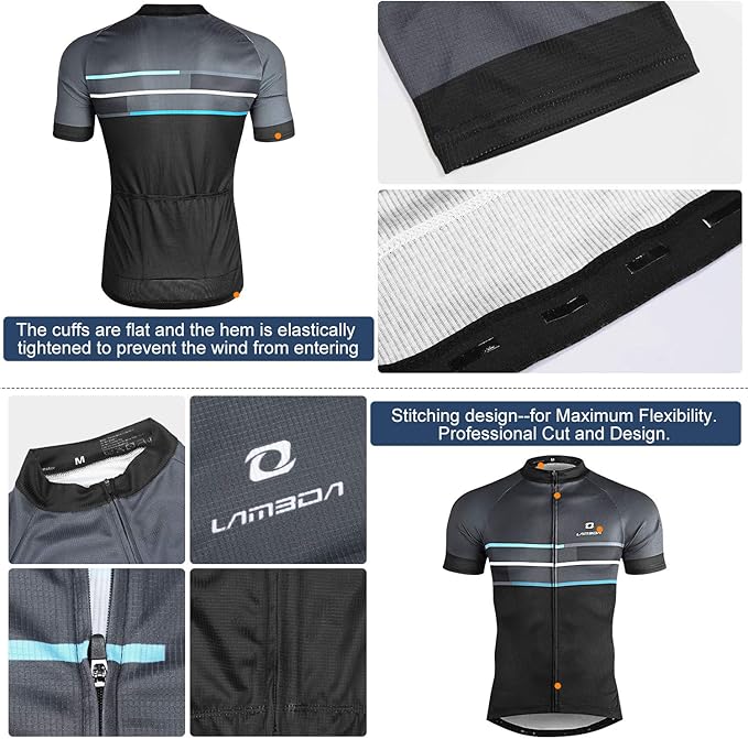 LAMEDA Men's Cycling Jersey Breathable Lightweight Bike Jersey Short Sleeve Quick Dry Moisture Wicking Biking Shirts