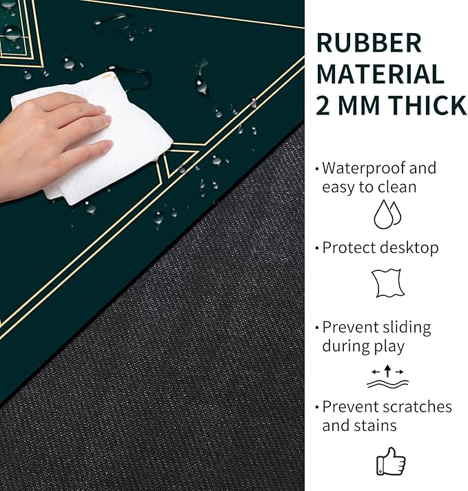 nuveti 24/31/39/47/55 inch Square Foldable 6-Player Texas Poker Card Tabletop Layout Portable Anti-Slip Rubber Board Game Mat Texas Hold'em Poker Mat for Family Game, Casino, Party