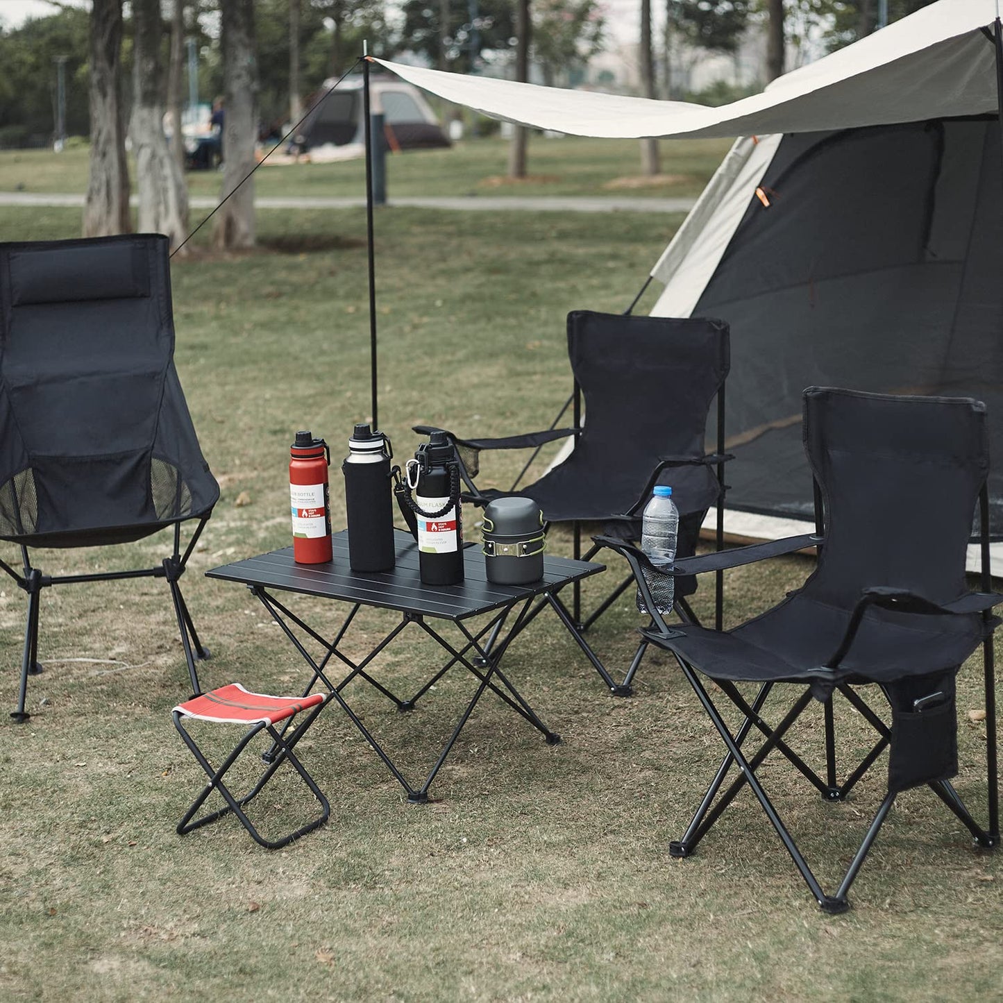 Damei century 4Pack Folding Camping Chairs, Portable for Beach, Lawn, Black