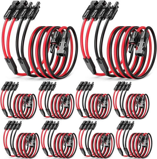 10 Pairs M/F+F/M Y-Branch Solar Connectors, 10.8FT 12AWG Solar Cable Parallel Adaptor with Female and Male Connectors