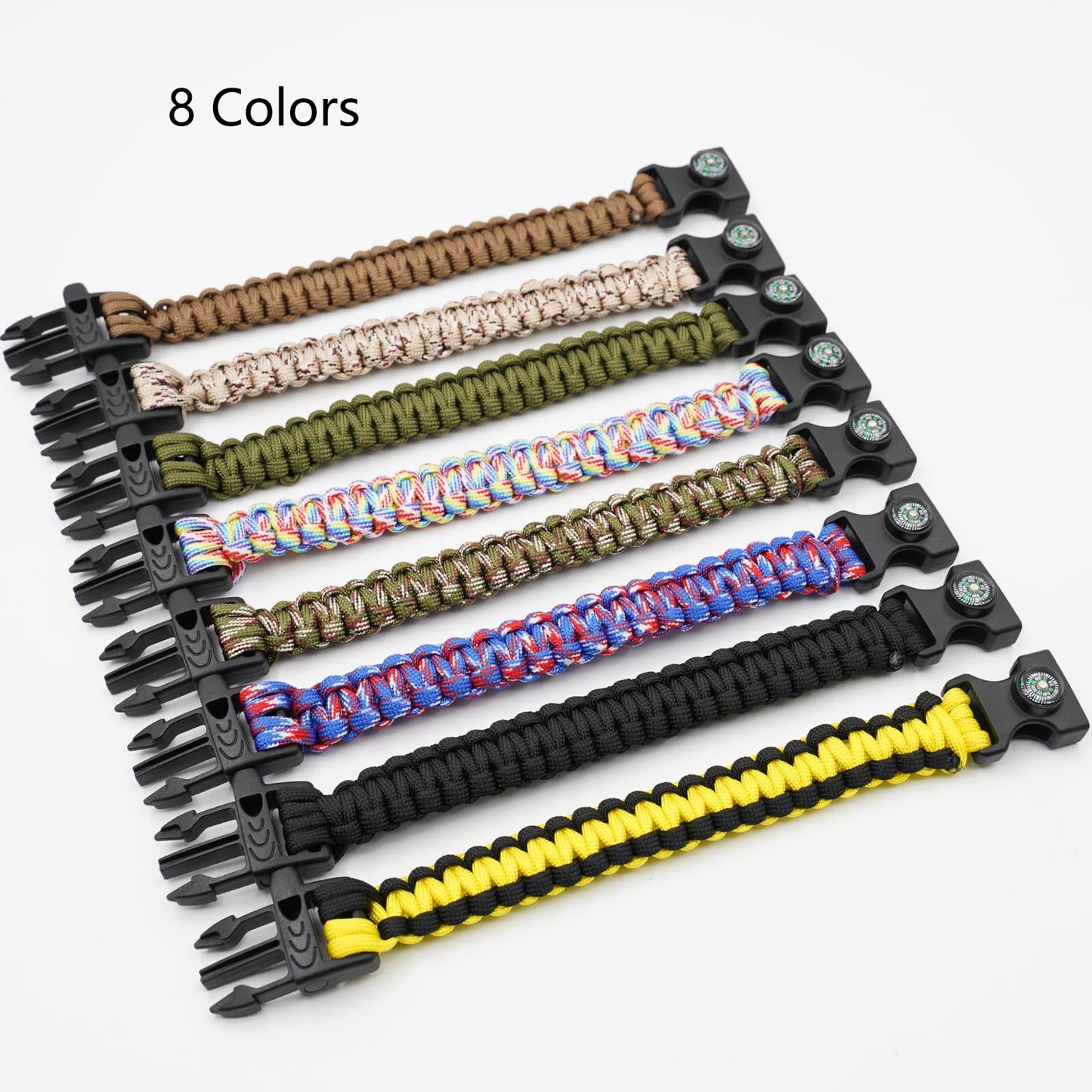 RLXMARTD 8 Pack Emergency Survival Bracelet with Whistle and Compass,Survival Kit,Wildness