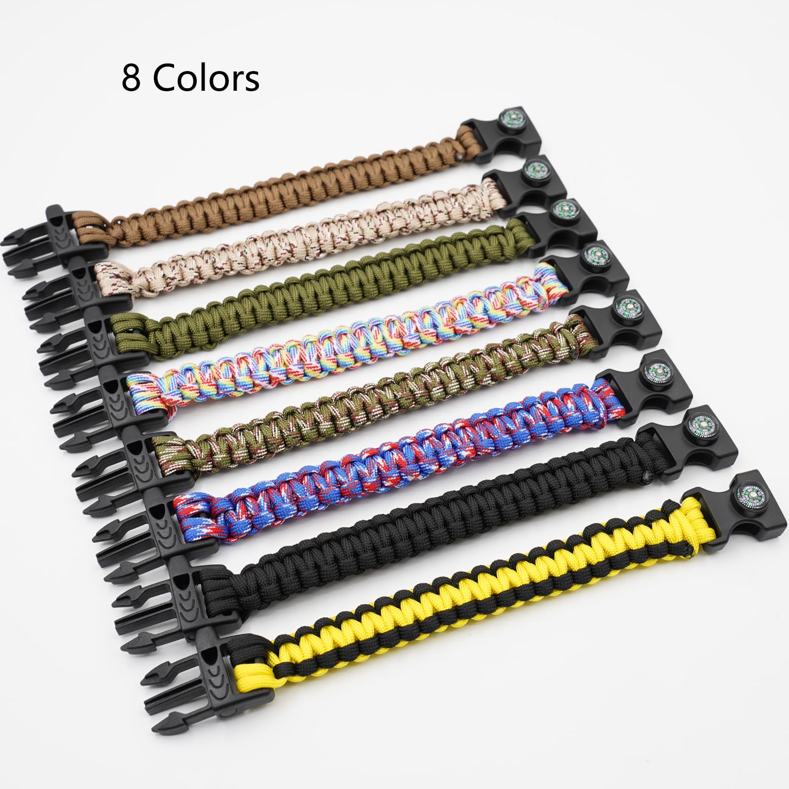 RLXMARTD 8 Pack Emergency Survival Bracelet with Whistle and Compass,Survival Kit,Wildness