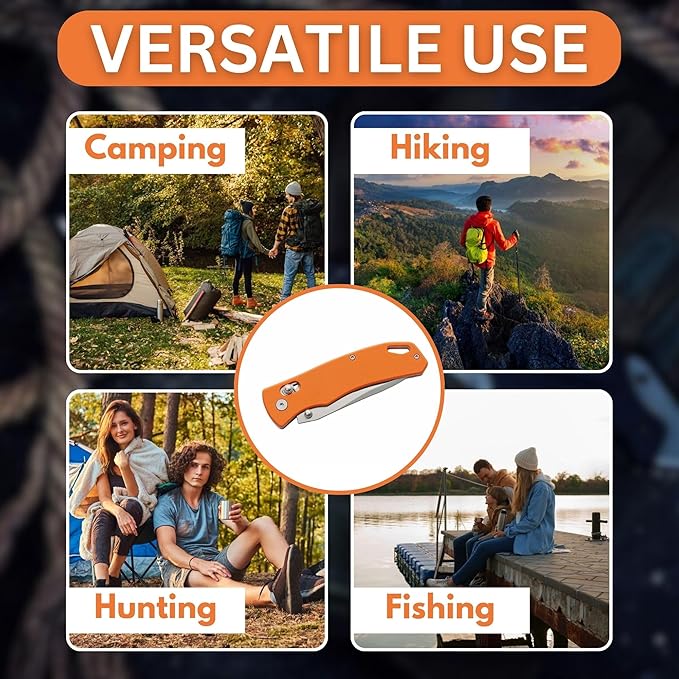 Rite Edge Premium 4.25" Moss G10 Rolling Lock (RLS) Folding Knife ??Stainless Steel Blade, Green G10 Handle, Belt Clip Tactical Survival Fishing Camping Knife - Orange