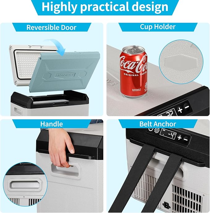 12V Car Refrigerator, 32QT Portable Freezer Compressor Cooler with Reversible Door, 100–240V AC / 12V / 24V DC Powered, for Truck Van RV Camper SUV Travel Camping Road Trips Tailgating,-4℉-50℉