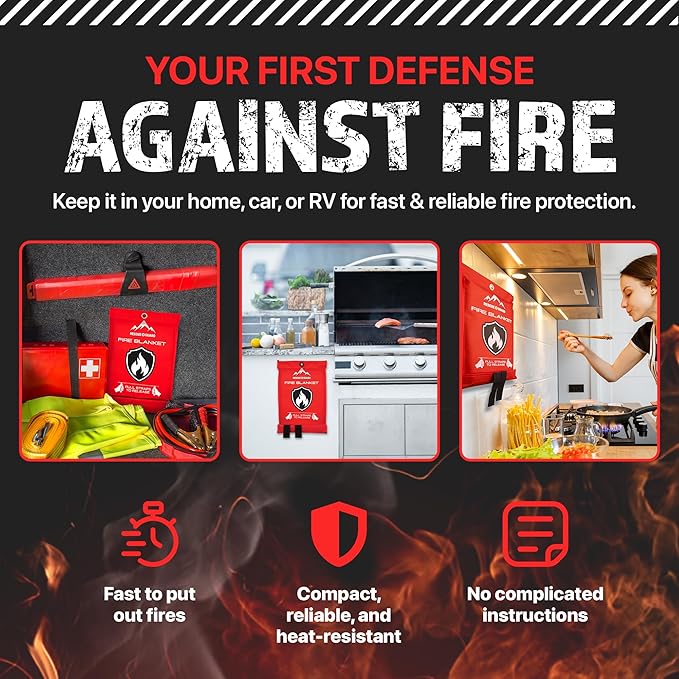 Emergency Fire Blanket - 4-Pack 40?�x40??Stay Prepared With Our Fireproof Blanket Extinguish Flames for Your Home Kitchen - Be a hero with first house must haves along with Extinguisher - Home Safety