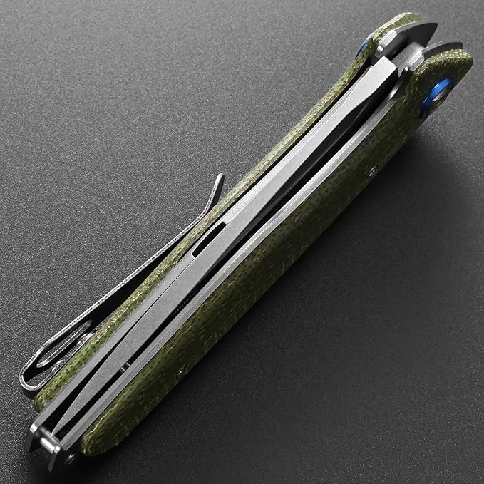 Eafengrow EF972 Folding Knife, D2 Steel Blade Micarta Handle Pocket Knife Folder for Outdoor Camping Hiking Working EDC Tool Knife(army green)