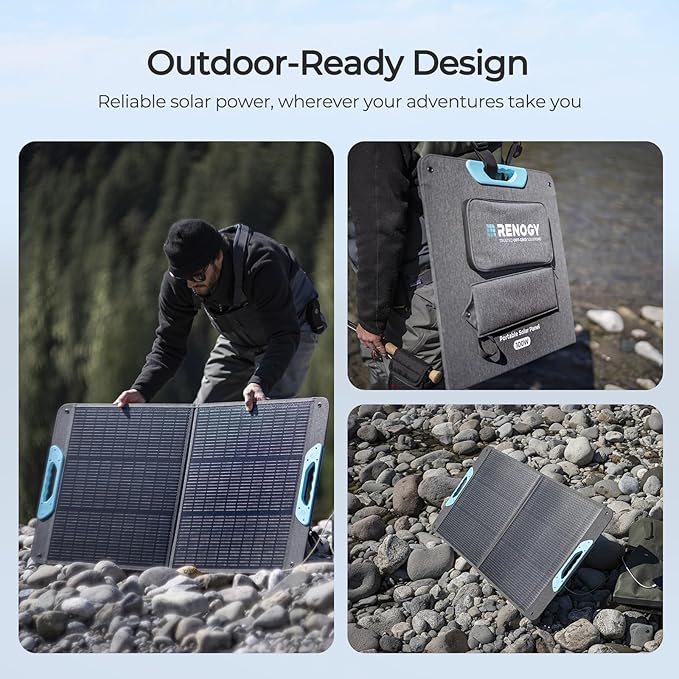 100W Portable Solar Panel, Renogy Solar Panels IP65 Waterproof, 100 Watt Foldable Solar Panel for Camping, Hiking, Fishing, Outdoor, RV, Van, Boat, Off Grid Applications