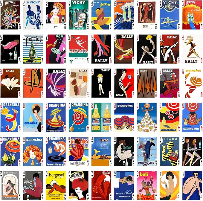 Villemot Playing Cards (Poker Deck 54 Cards All Different) Vintage Retro Art Deco Illustration Advertizing Posters Orangina Perrier