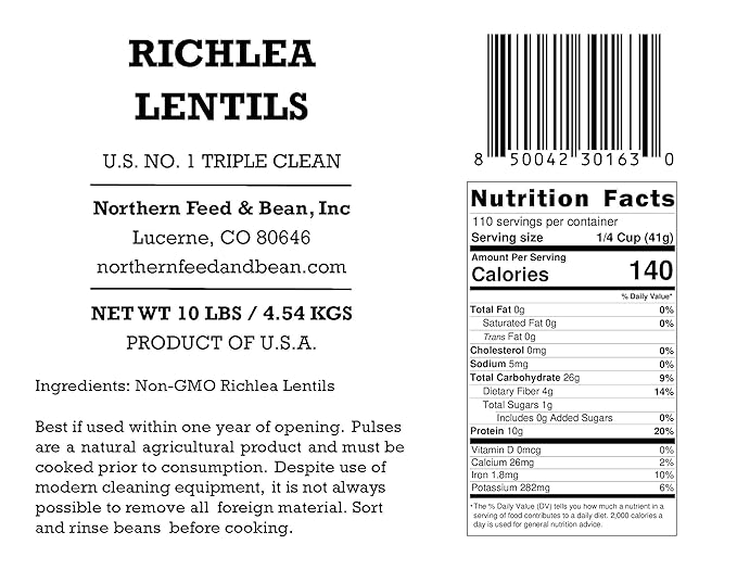 High Plains Richlea Lentils | 10 Pound Bag | Farm-Fresh | Non-GMO Verified | High Protein & Fiber Source | Dry Beans | Directly Sourced from Local Farmers