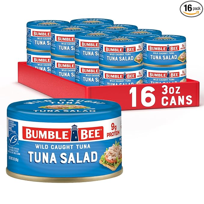 Bumble Bee Snackers - Tuna Salad, 3 oz Easy Open Can - 9g Protein per Serving - Wild Caught Skipjack Chunk Light Tuna Pack - No Draining, Ready to Eat (Pack of 16)