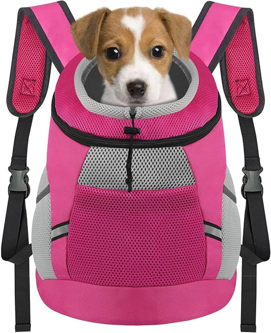 SMONT Dog Backpack Carrier Pet Lightweight Dog Carrier Backpack Small Dog Front Backpack Breathable Dog Carriers for Small Dogs with Safety Belt for Outdoor Hiking Travel Use S (2-7 lbs) Rose Red