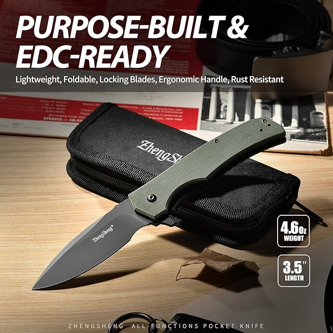 Praxis Folding Pocket Knife, 3.6" PVD Titanium Coating D2 Steel Blade Foldable Knife with G10 Handle Lightweight Camping Survival Hiking Knives