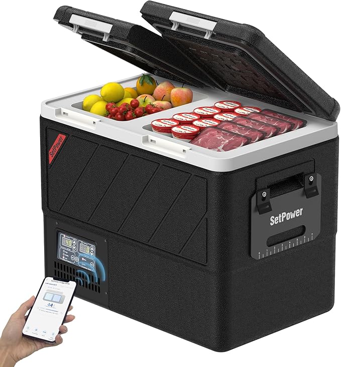 Setpower DT45 Car Refrigerator with APP Control, 48QT(45L) Electric Cooler Dual Zone Fridge Freezer, 12V Refrigerator Portable Freezer for Camping, Travel, Road Trip