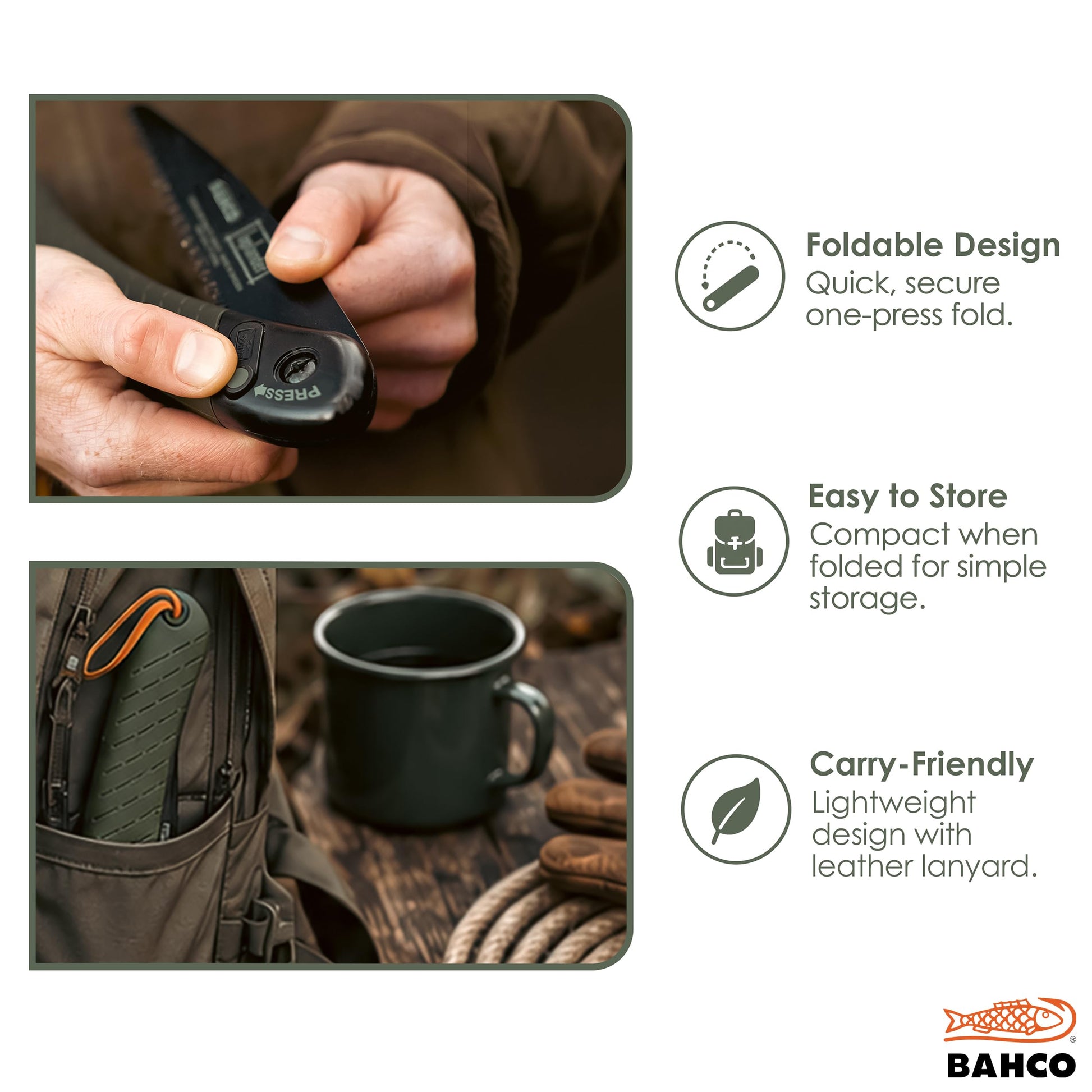 Bahco BAH396LAP Laplander Folding Saw, 7-1/2" Blade, Ergo Grip, Green