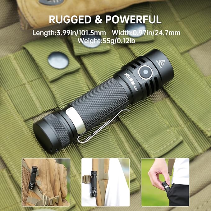 Wurkkos WK03 LED Flashlight, Pocket Flashlight with Magnet, Small Flashlight Rechargeable, Mini Flashlight with 6 Modes, IP68 Waterproof, High CRI 519A LED, EDC Flash Light for Camping(Black)