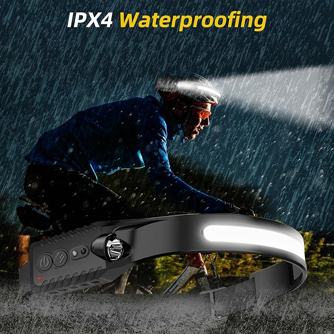 Rechargeable LED Headlamp 2 Packs,COB230° Headlamps, 5 Modes of Lightweight Headlamp with Motion Sensors, Type-C USB Charging Headlamps,Suitable for Night Running,Fishing, Cycling, Camping