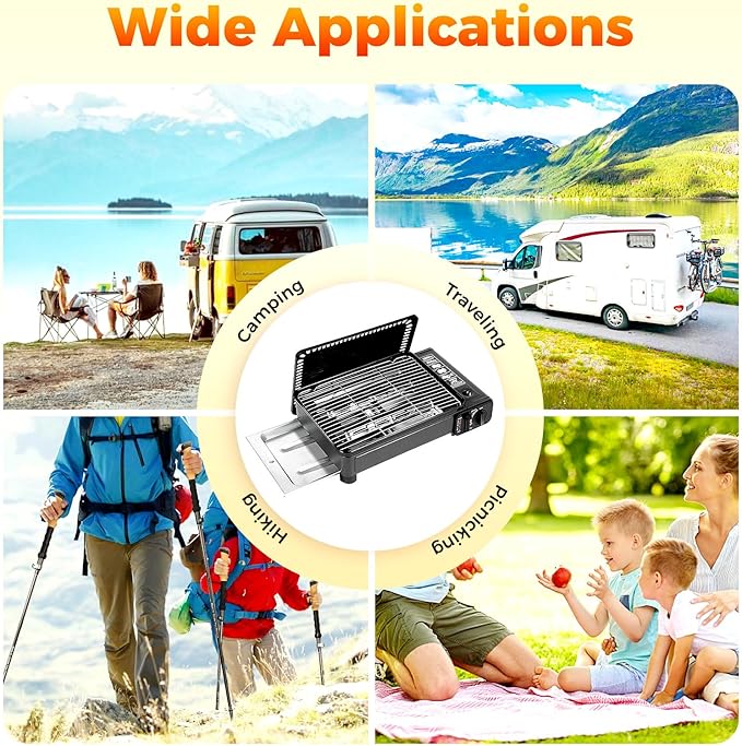 Portable Gas Grill Butane Stove,Portable Camping Grill Gas Stove,Butane Gas Stove,Free Standing BBQ Grill with Grilling Net Carry Case for Camping Traveling Outdoor Cooking
