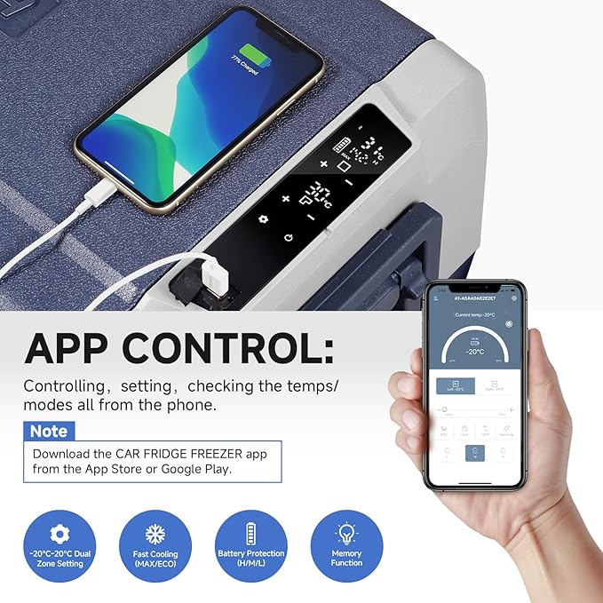 BODEGACOOLER 12 Volt Car Refrigerator,64 Quart Portable Fridge Cooler APP Control,-4℉-68℉ 60L Dual Zone Car Freezer Cooler, 12/24V DC and 100-240V AC for Camping,Travel,RV,Boat,Van,Road Trip