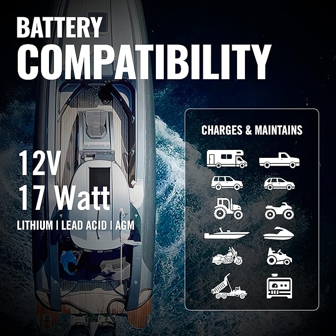 Battery Tender 17 Watt Solar Panel 12V Battery Charger with Charge Controller - IP67 Weatherproof - Mountable Lightweight Smart Charger - 021-1173