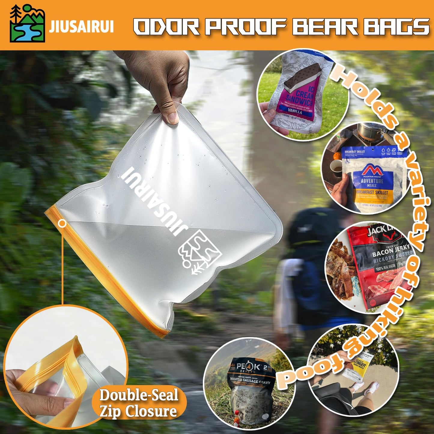 JIUSAIRUI Odor Proof Bear Bags for Food Backpacking: 5Pack Reusable Bear Proof Food Storage