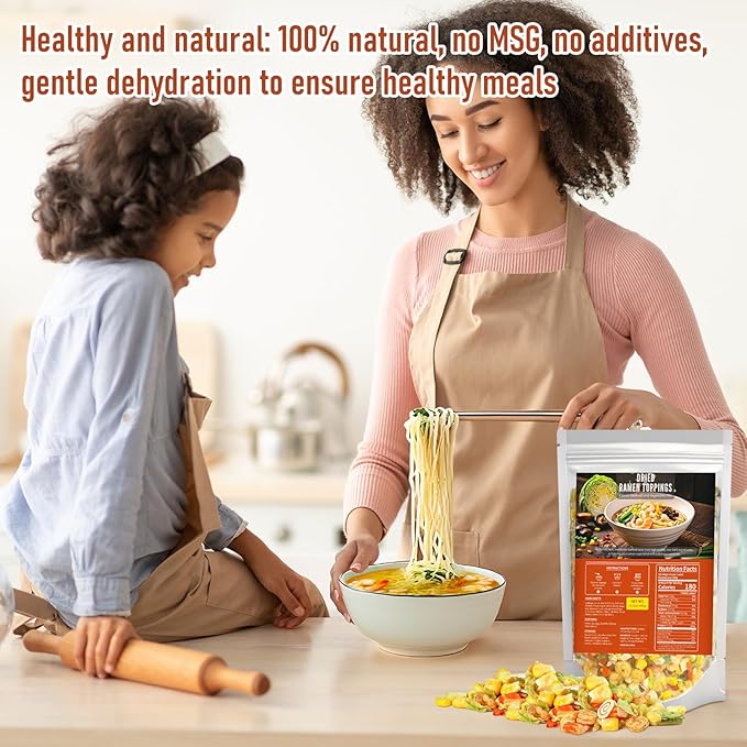 Dried Ramen Toppings-Dehydrated Vegetables & Seafood Mix Instant Ramen Toppings 100% Natural, 14oz Resealable Bag for Cooking, Camping, Office Meals