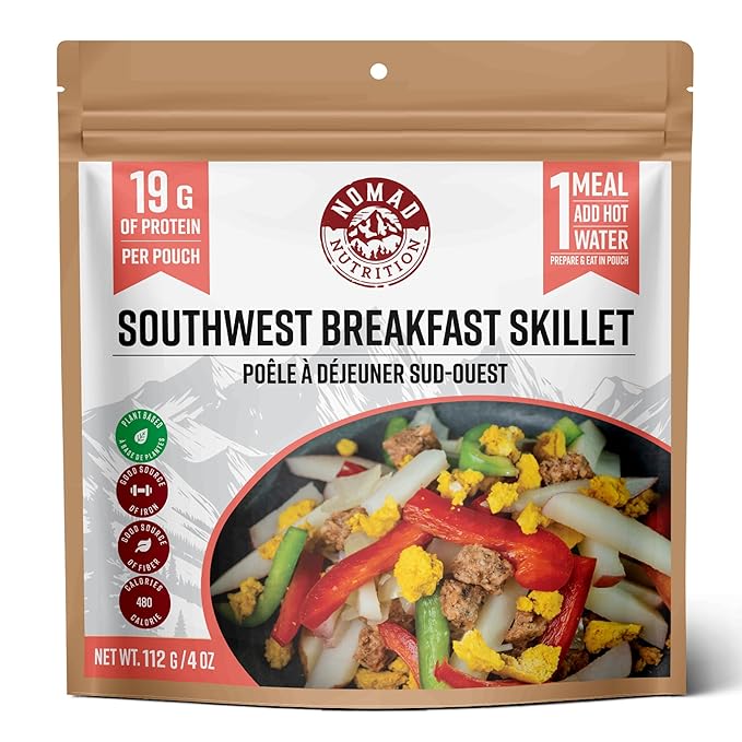 Nomad Nutrition Southwest Breakfast Skillet | Instant Freeze Dried Backpacking & Camping Food | Plant-Based, Non-GMO Hiking Meals with High-Energy, Vegan, Gluten-Free | 112g - 1 Pack