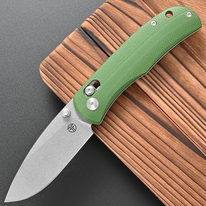 FF22 Folding Pocket Knife,VG10 Steel Blade Micarita Handle Full Tang Knife for Outdoor Activities Camping Hunting Fishing(Green)