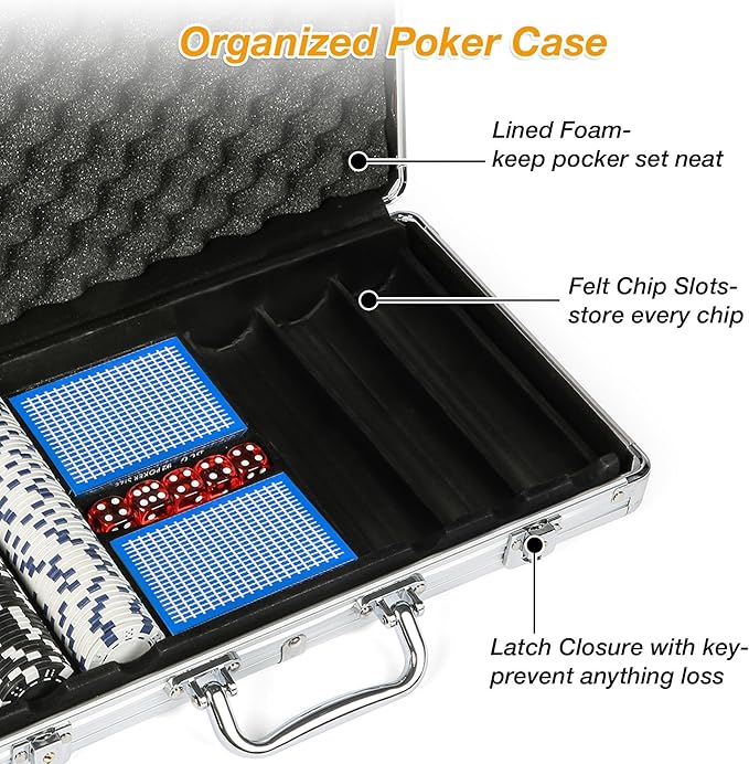 LUCKYERMORE 300 PCS Poker Chips Set 11.5 Gram Poker Set Casino Clay Poker Chips Poker Sets with Case for Texas Holdem Gambling Blackjack 1 Dealer Buttons, 2 Decks