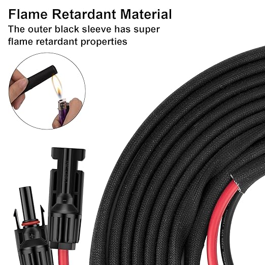 10FT 10AWG Solar Panel Extension Cable with Pair of Connectors, Solar Cable for Solar Panels, Charge Controllers and Solar Generator (10AWG, 10FT)