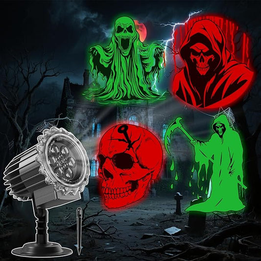 Halloween Projector Lights Outdoor, Rotating Halloween Ghost Projector, Waterproof Halloween Light Projector Landscape Lights for Outdoor Indoor, Yard, Patio, Garden, Party Decor (Red & Green Ghost)
