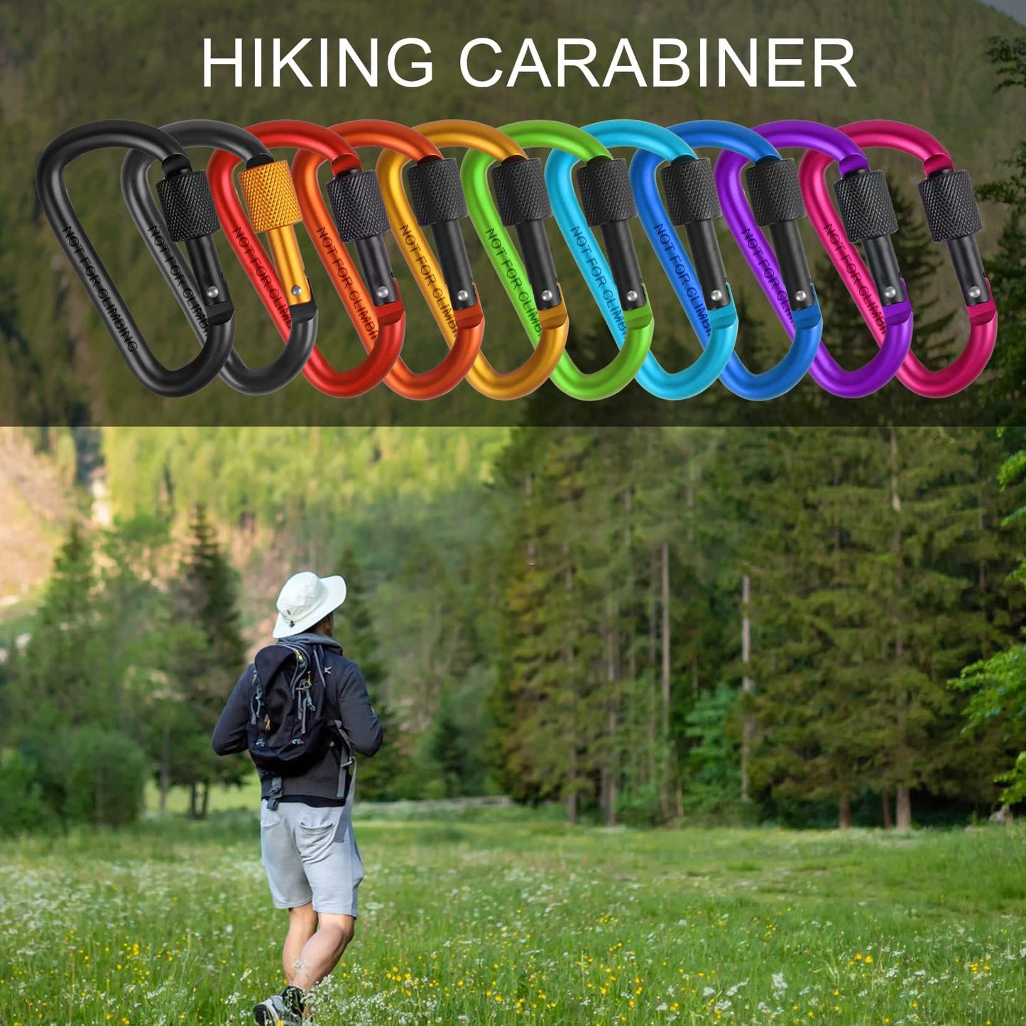 10 Pack Aluminum D Ring Key Rings Hiking Clips Locking Carabiner for Hiking Camping Fishing and