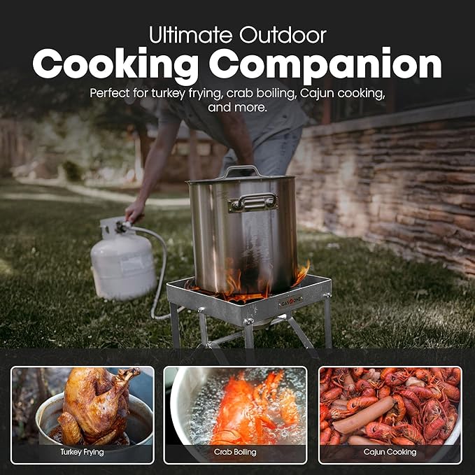 GasOne Stainless Steel Outdoor Propane Burner ??High Pressure Camp Stove with Adjustable Regulator & Steel-Braided Hose
