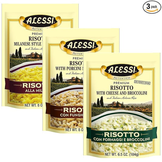 Alessi Autentico, Premium Seasoned Risotto, Italian Arborio Rice, Easy to Prepare, 8oz (Variety Pack, Pack of 3)