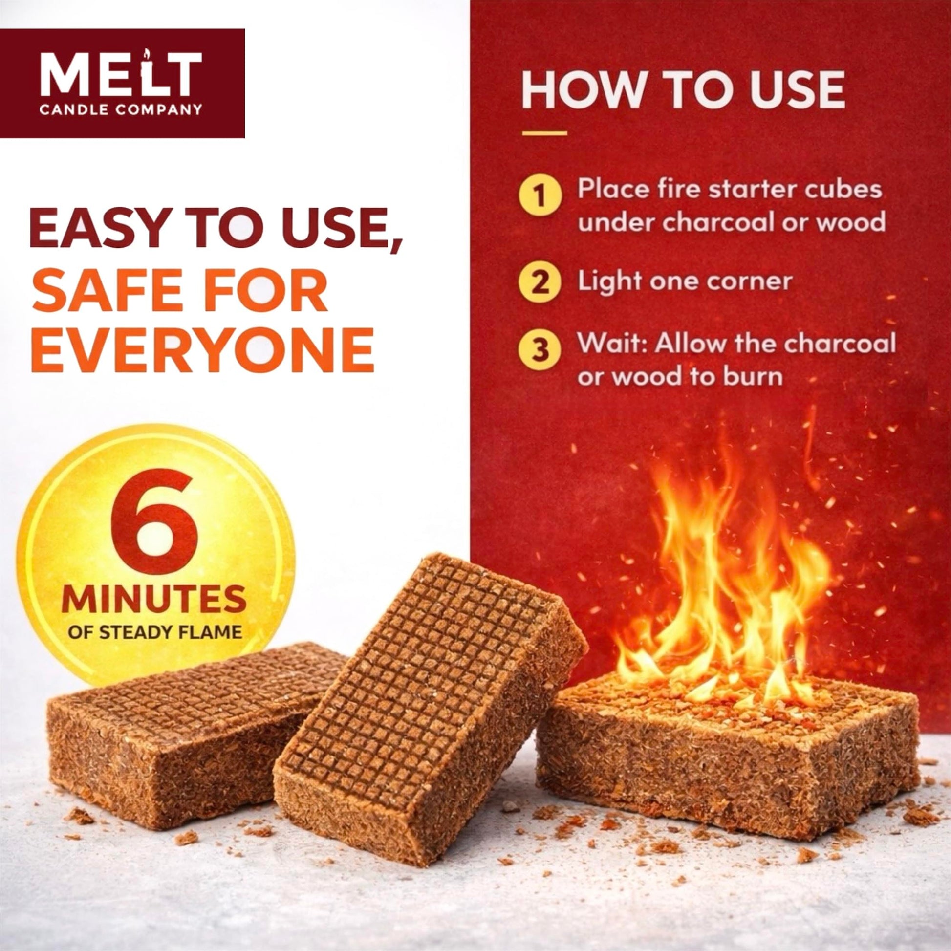 Fire Starter Squares, 160 pcs - Charcoal Fire Starters for Campfires, Grill, Outdoor Pit