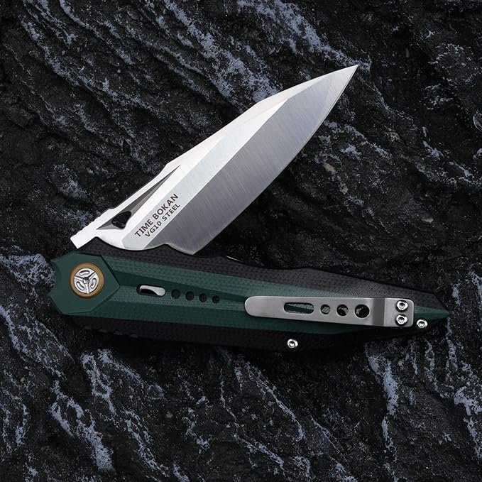 outdoors Folding Pocket Knife with 3.7in VG10Steel Blade,?�Mosaic type G10 Handle, Liner Lock, Titanium Clip, EDC Flipper Utility Knife for Hunting, Camping, Hiking and Fishing