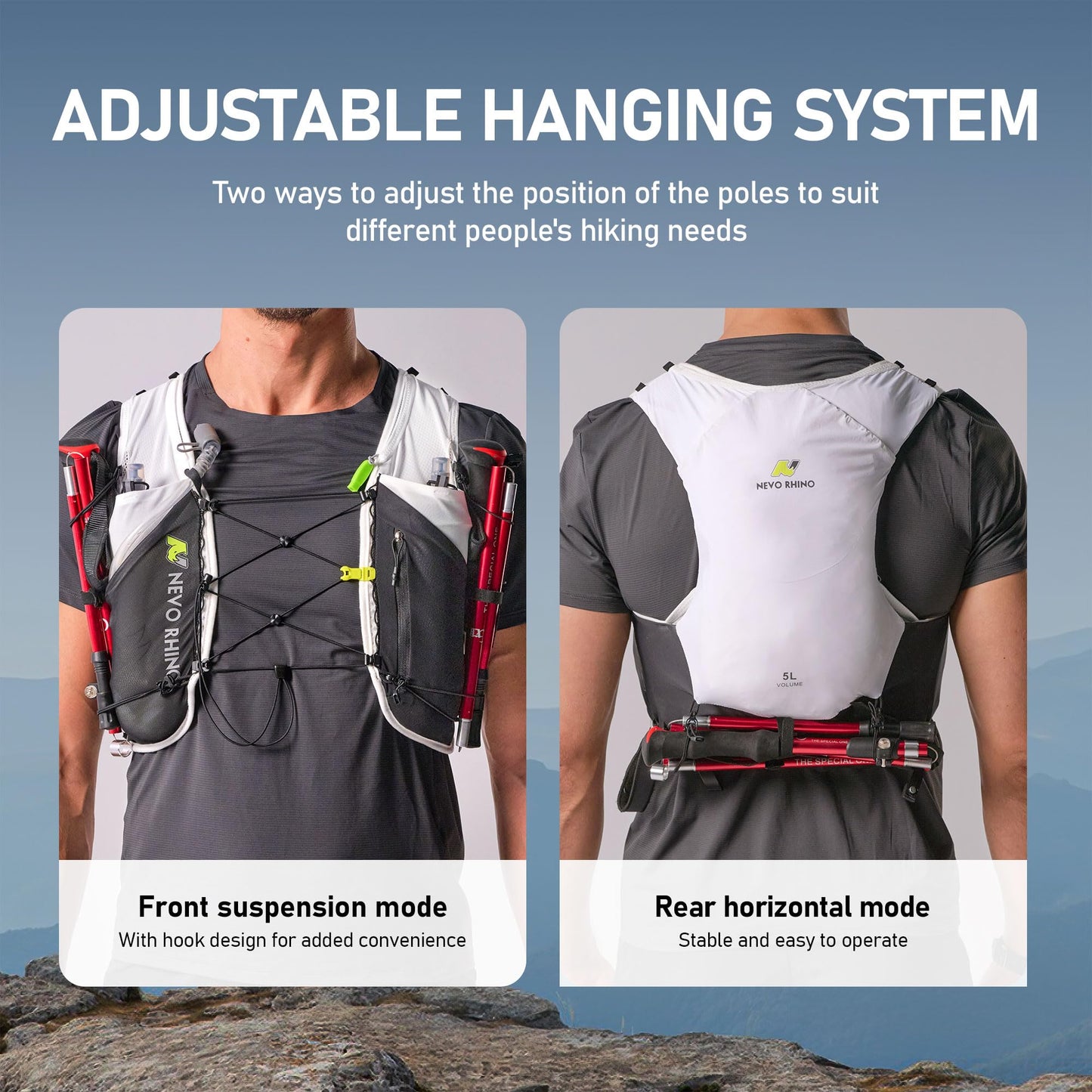 N NEVO RHINO 5L Running Vest, Water Vest Backpack with 2x500ml Soft Flasks