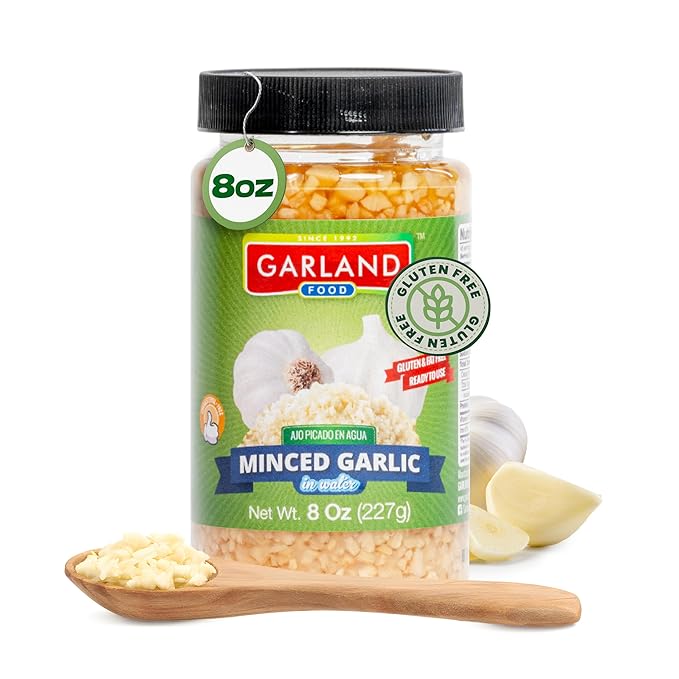 Garland Food Minced Garlic in Water 8 oz ??Made in the USA - Minced Garlic in Jar for Fresh Flavor, Time-Saving Prep, and Versatile Uses in Every Dish