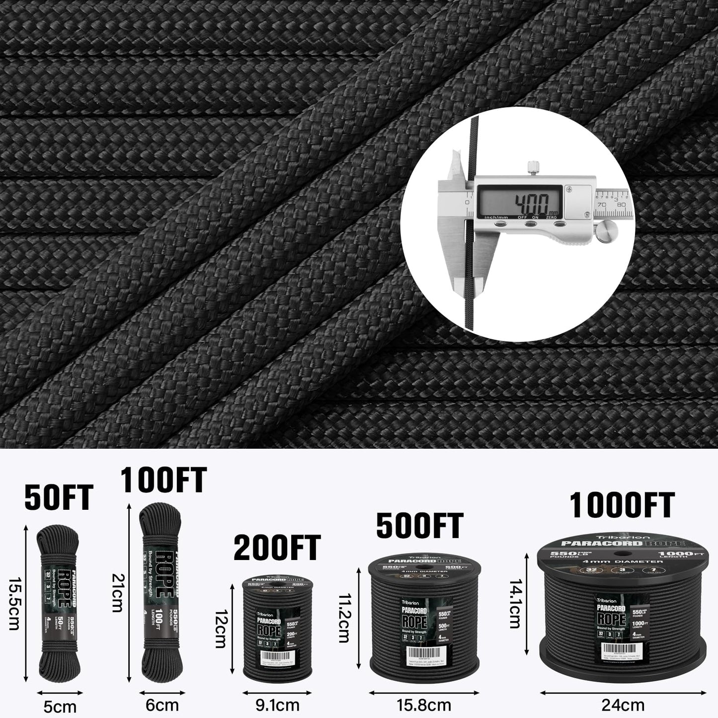 Paracord Rope 550 lb - 100ft 5/32" Parachute Cord 4MM 7-Strand para Cord - Heavy Duty Spool String
