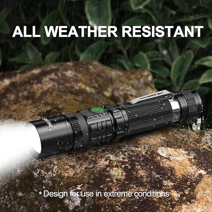 Rechargeable Flashlights 2 Pack, RECHOO High Lumens LED Tactical Flashlight with Double Switch, Small Bright Flash Lights with 5 Modes, Zoomable, IP65 Waterproof for Camping, Hiking, Emergencies
