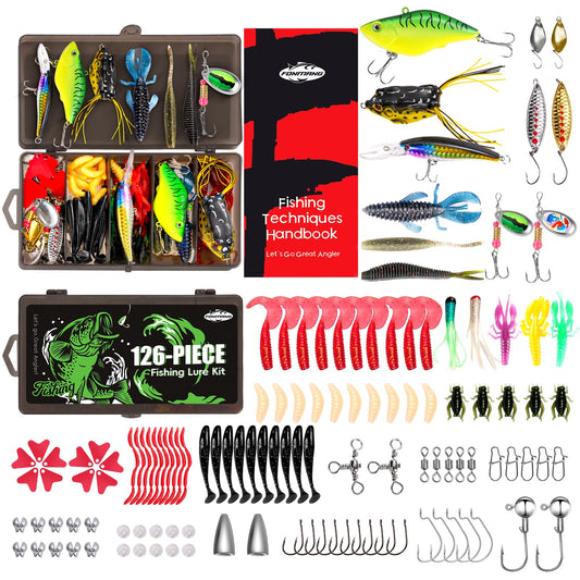 FONMANG 126Pcs Fishing Lures - 2025 New Tackle Box with Tackle Included, Fishing Kit with VIBs