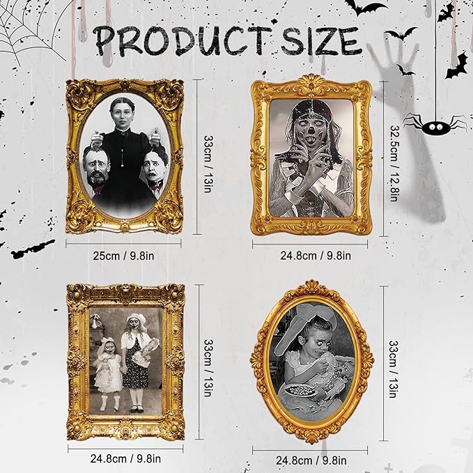 ECGER Halloween Decorations Indoor, Haunted Scary Decor - 3D Changing Face Pictures, Vintage Moving Wall Portraits Frame, For Horror Spooky Party Mansion Castle House Home Decoration(12 Pieces)