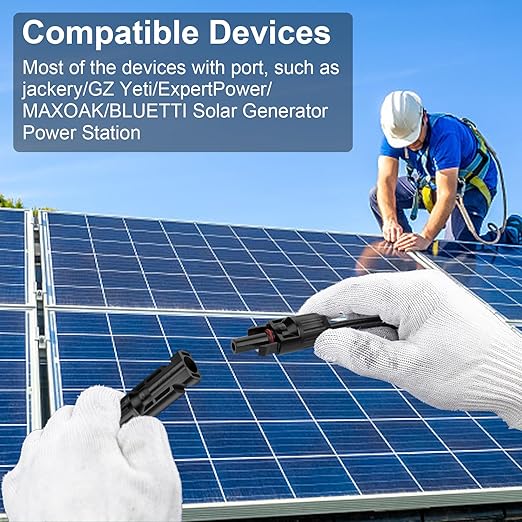 6FT 10AWG Solar Panel Extension Cable with Pair of Connectors, Solar Cable for Solar Panels, Charge Controllers and Solar Generator (10AWG-One End Installed, 6FT)