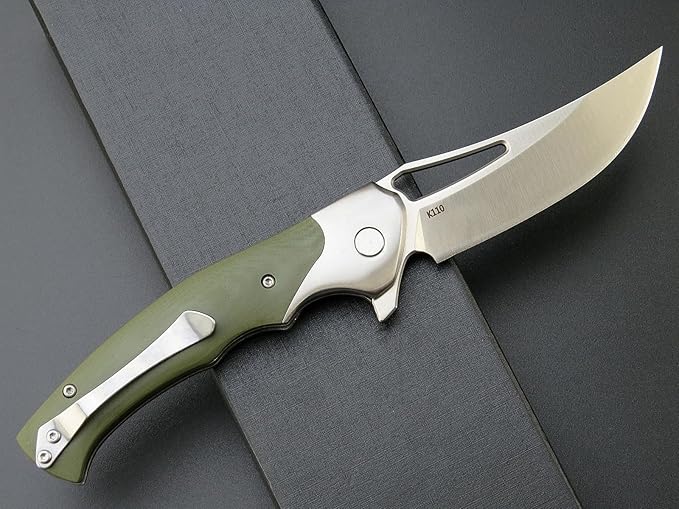 Eafengrow EF7 Folding Knife K110 Steel Blade G10&Stainless Steel Handle EDC Tool Knives for Outdoor Working Camping Hiking(green)
