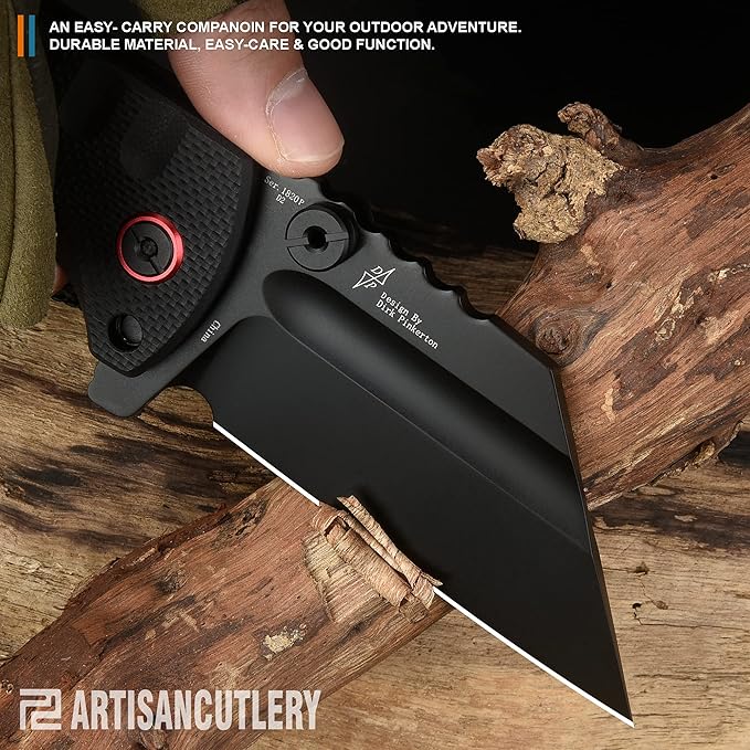 ARTISANCUTLERY Tactical Knife Proponent Normal Size(1820P) D2 Steel Black PVD Blade, Folding Pocket Knife with G10 Handle, Black