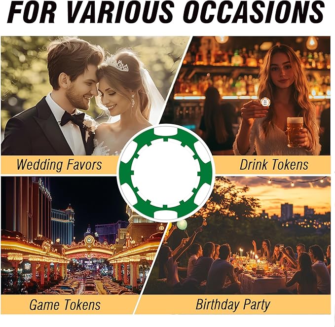 Custom Poker Chips 50 Pcs, Personalized Full Color Chips with Your Logo, Text, or Design, 11.5g Casino Chips for Gifts, Business Cards and Events