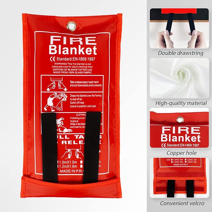 FLASLD Emergency Fire Blanket for Home, 40x40 Inch Fiberglass Fire Blankets Emergency for People, Fire Suppression Blanket for Kitchen, Fire Extinguisher for Home