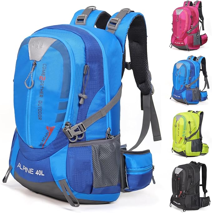 Hiking Backpack Camping 40L Outdoor Daypack Lightweight Travel Backpack with Rain Cover for Women Men (Blue)