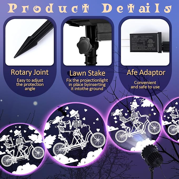Halloween Projector Light with 1 Film Slides Holiday LED Projector Lights Outdoor Reflectors Waterproof Landscape Decorative Rotation Lighting Movement Projection Lamp(Riding)